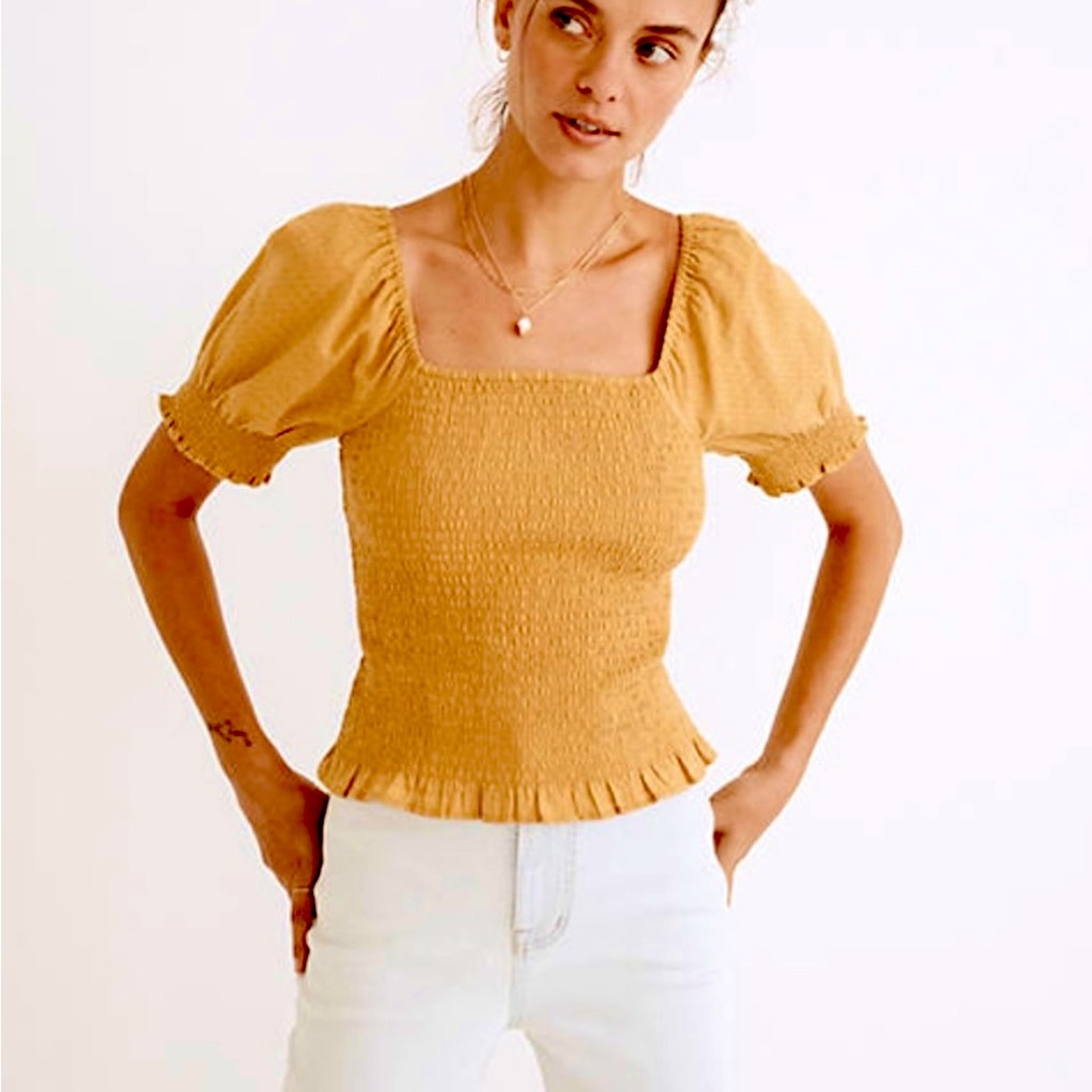 Madewell lucie puff-sleeve smocked bodice top